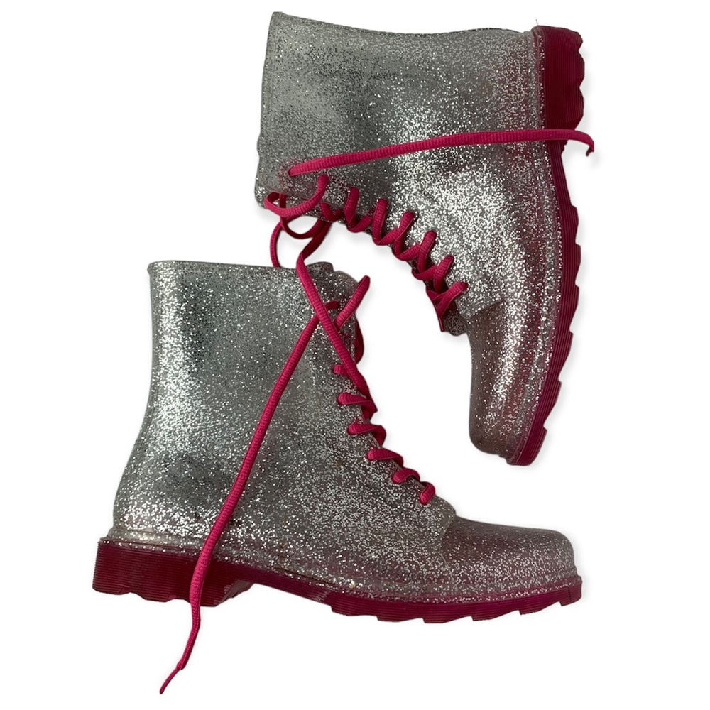 CLEAR PINK AND SILVER GLITTER RAIN BOOTS